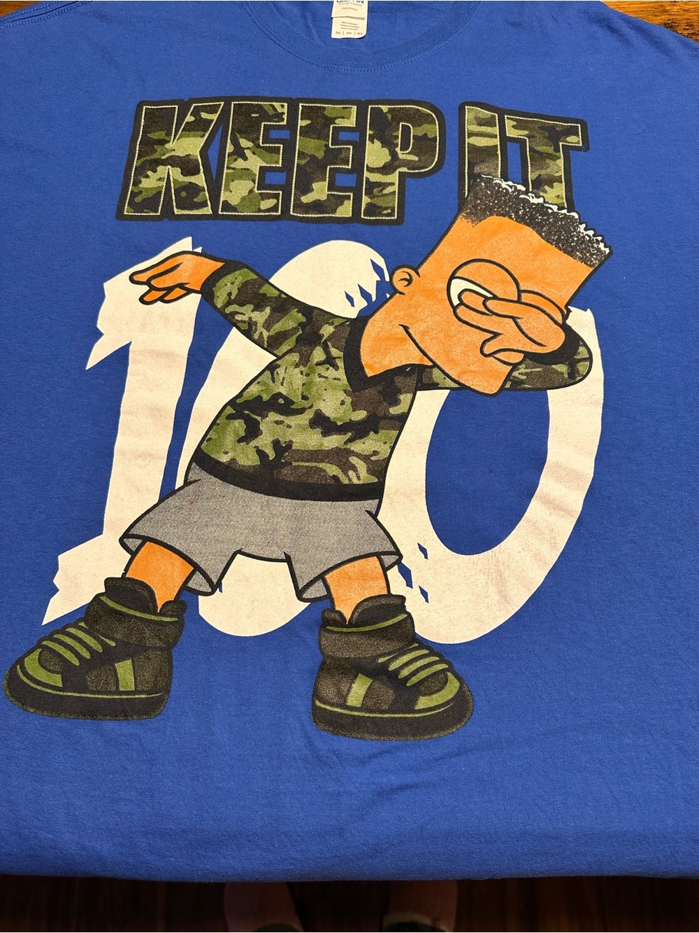 Gildan Blue Tee "Keep It 100" Dab Cartoon Graphic